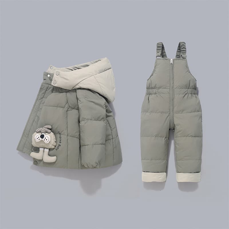 2025 Korean Style Kids Down Jacket Set with Bib Pants for Autumn Winter Outdoor Wear Boys Girls Warm Children Clothing Wholesale