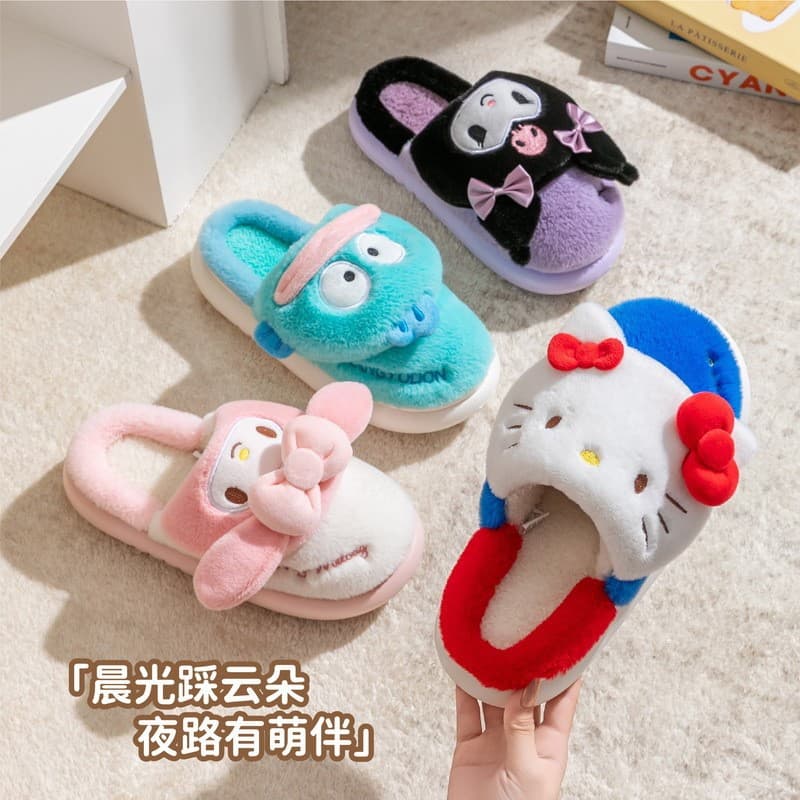 Drop Shipping Wholesale Sanrio Children's Cotton Slippers Parent-Child Plush Cute Cartoon Winter Warm Cotton Slippers