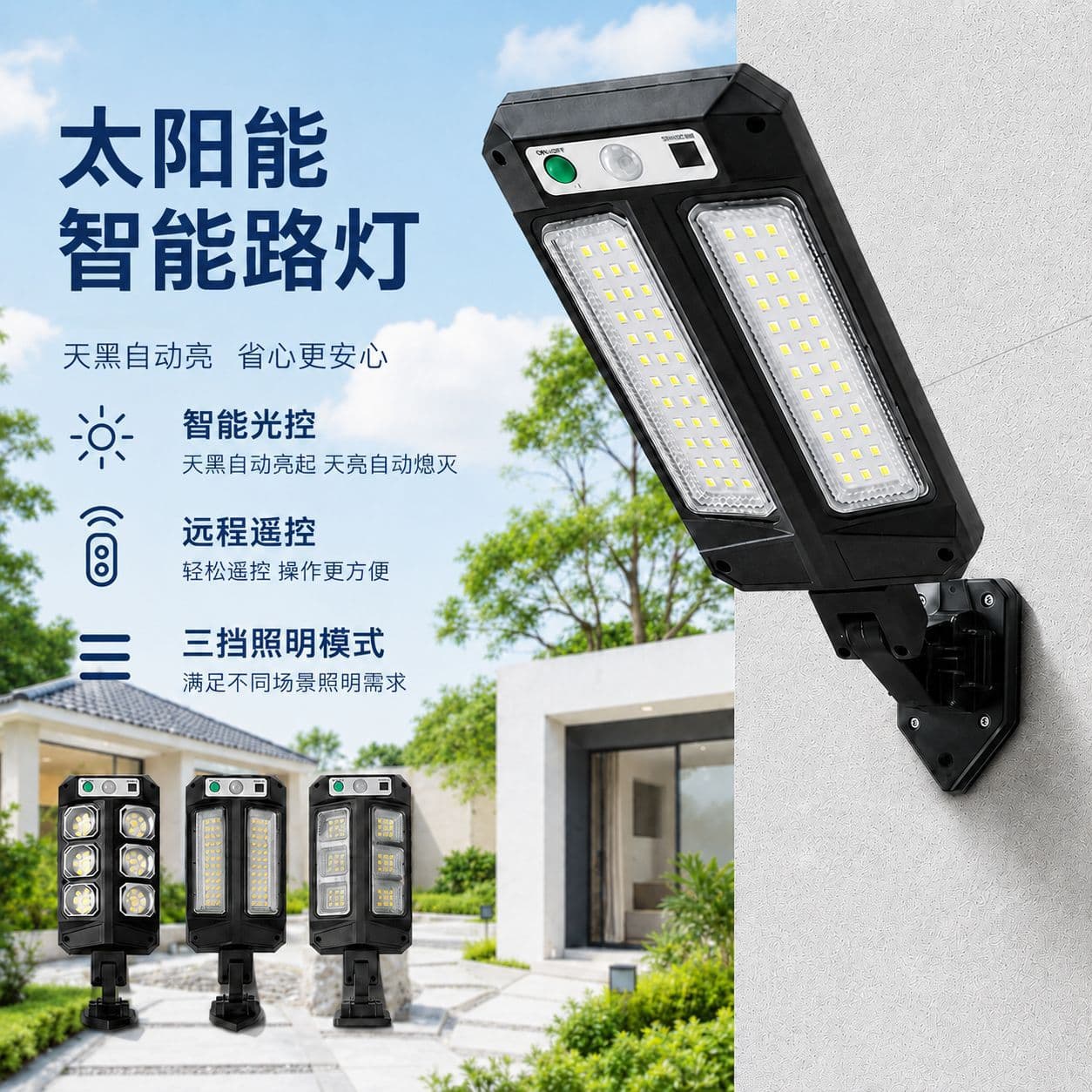 New solar street light outdoor garden light human body induction integrated with remote control waterproof home lighting wall light