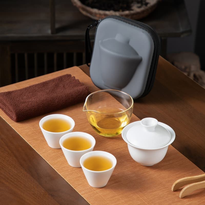 Wholesale Portable Travel Tea Set, Ceramic Outdoor Gongfu Tea Set, Tea Cup with Lid, Quick Cup Custom Gift