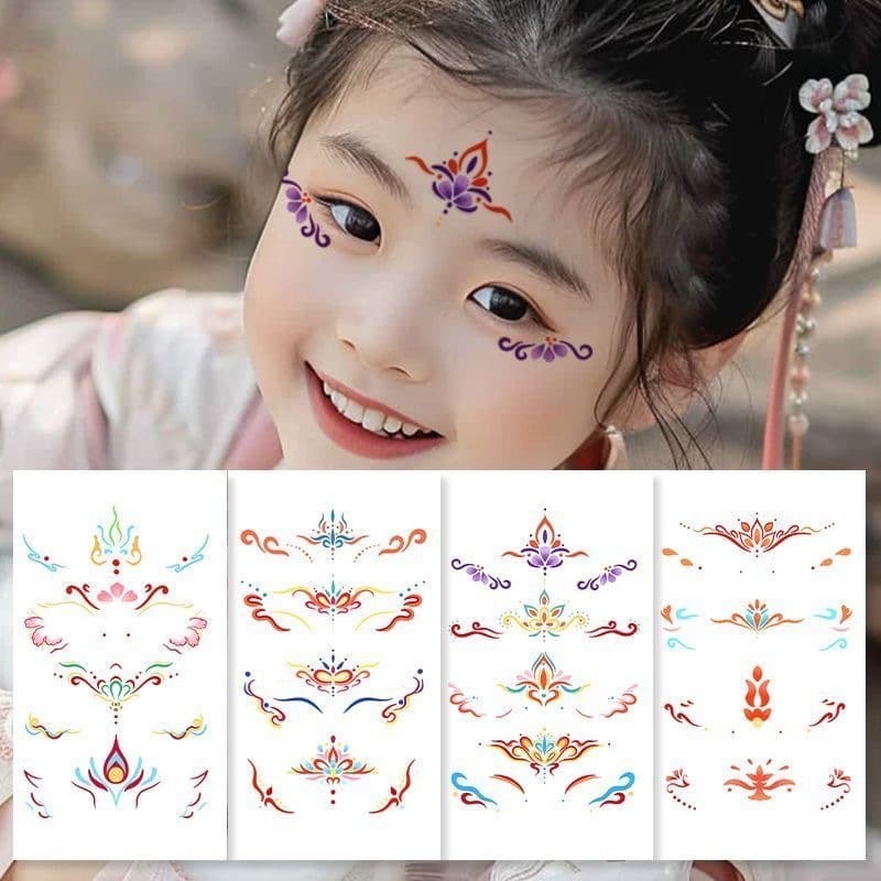 Eye Corner and Forehead Stickers for Children's Festival Performance, Waterproof, Long-Lasting Temporary Tattoo Stickers, Safe Little Fairy Hanfu Accessories Huadian