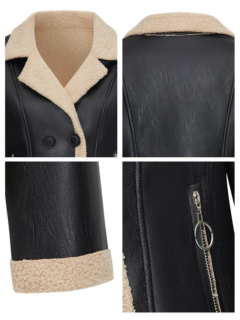 Women's Cross-Border PU Leather Jacket with Thickened Fleece Lining, 2026 Chanel-Style Turn-Down Collar Faux Fur Shearling Coat