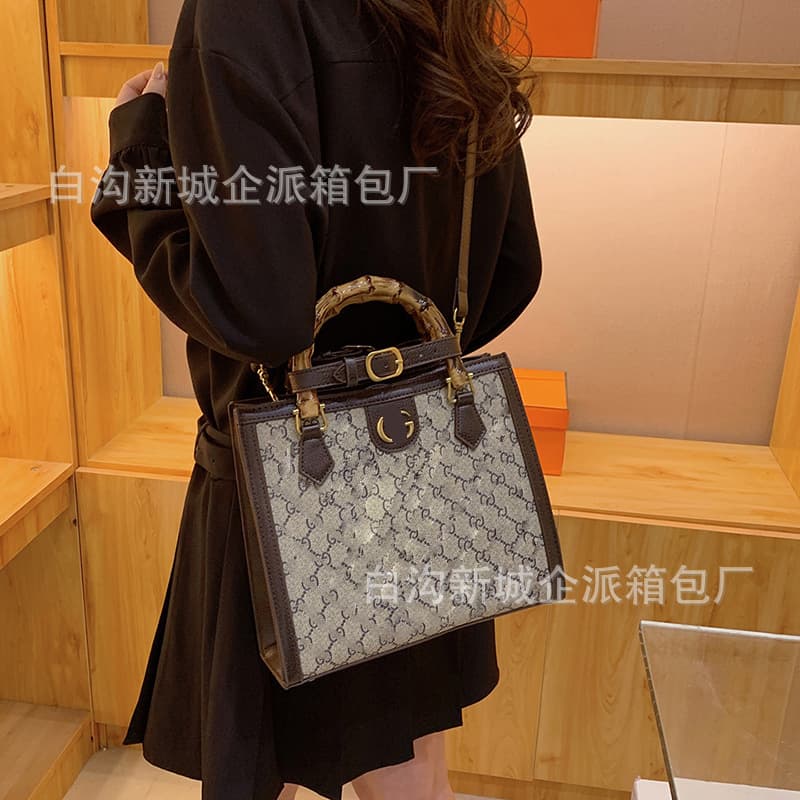 Cross-Border Women's Bag Wholesale Retro Portable Bamboo Bag Casual Large Capacity Women's Shoulder Crossbody Bag Cross-Border Bag