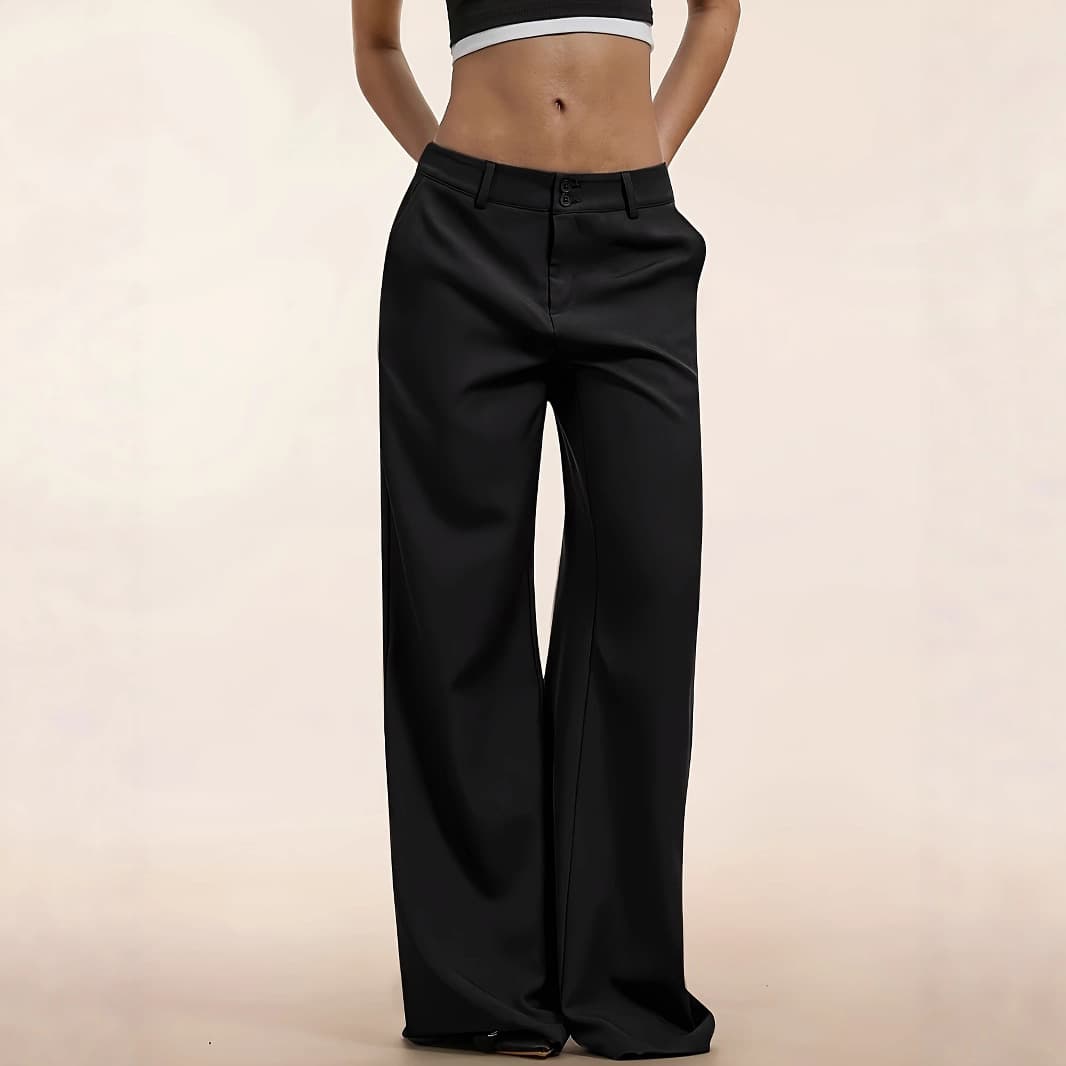 Black American Style Wide Leg Suit Pants Casual Women's Autumn Winter Slimming Long Trousers Small Size Friendly