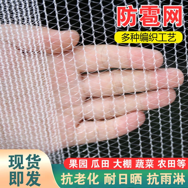 White hail protection netting for vineyards, polyethylene vegetable farms, farmland, fruit trees, and flowers.