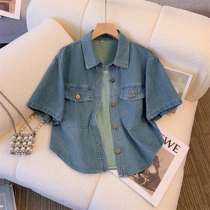 Short Sleeve Denim Jacket for Women Summer Thin Style Petite 2025 Shirt Cape Short Jacket A3821