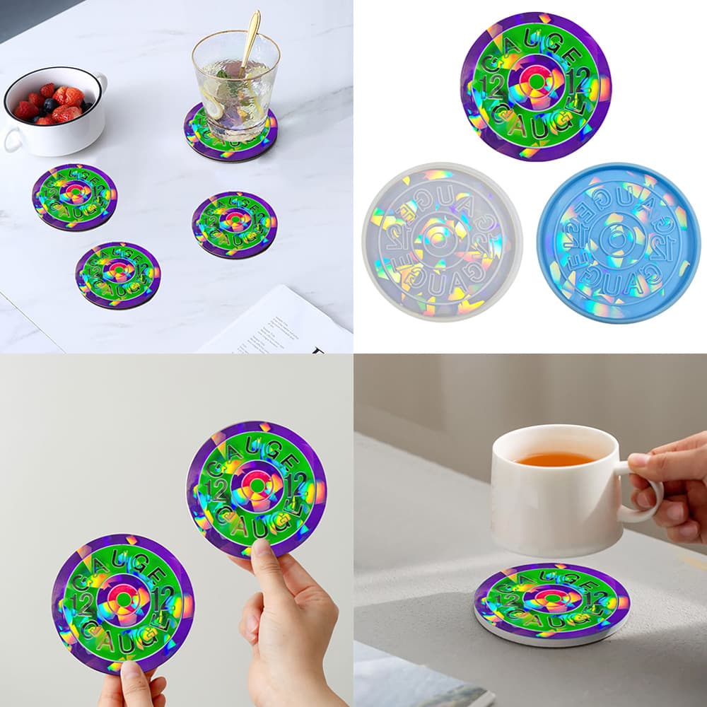 Holographic Laser Round Digital Clock Coaster Silicone Mold DIY Creative Design Coaster Resin Silicone Mold