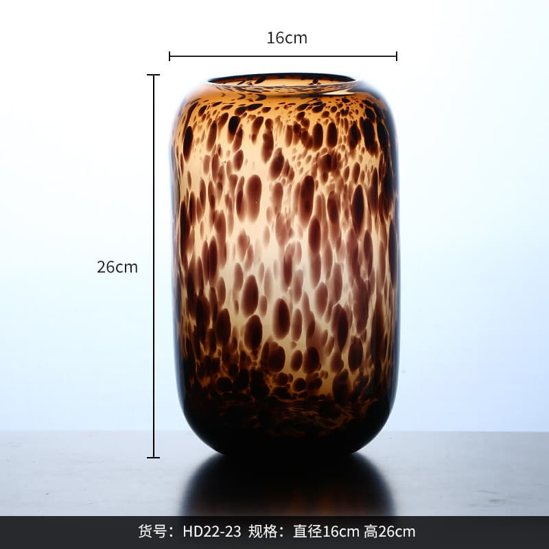 Shiyuan Retro European American Ins Style Handmade Leopard Print Tortoiseshell Colorful Glass Vase for Flower Arrangement Living Room Decoration