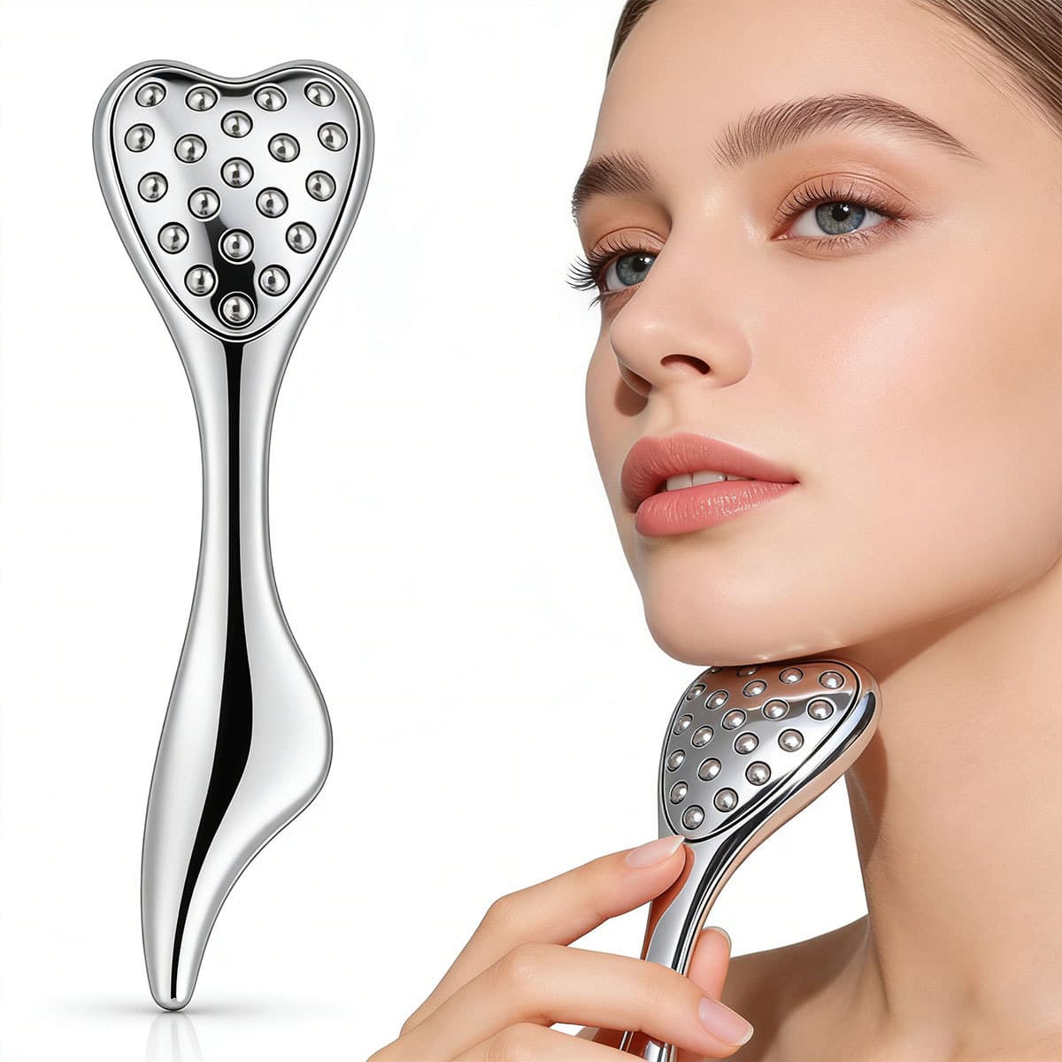 Heart-shaped Massage Stainless Steel Ball Massage Spoon for Lifting, Slimming, Skincare, Eye Cold Compress Spoon, Facial Massage