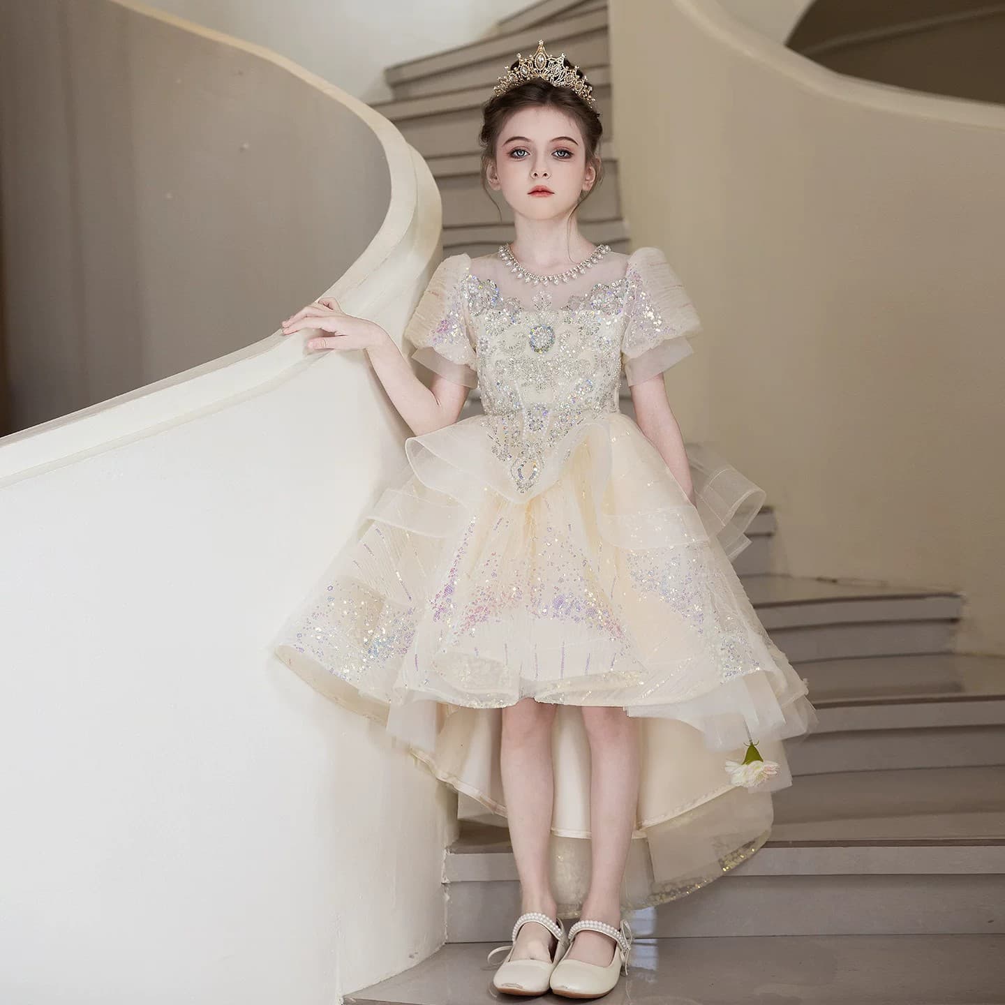 Children's dress high-end light luxury niche 2026 new flower girl little girl birthday princess dress piano performance gauze dress