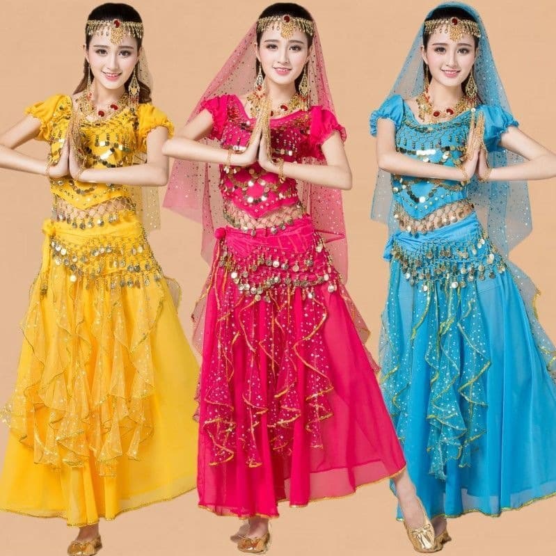 Scissors Stone Indian Dance Costume, Xinjiang Dance Ethnic Style Performance Dress, Belly Dance Costume, Color Dot Skirt for Dancing
