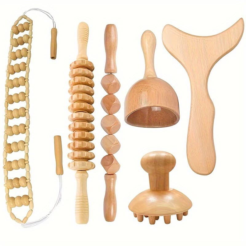 2025 New Cross-Border Dropshipping 6-Piece Wooden Massage Tool Set for Relaxing the Neck and Back.