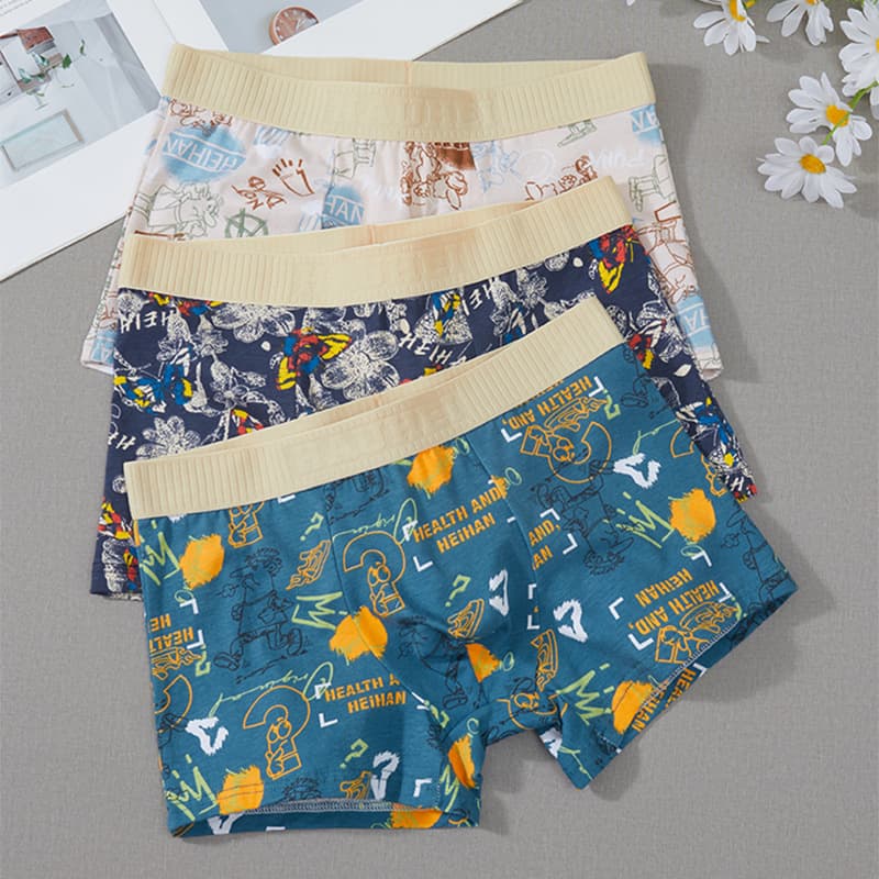 Cotton Men's Boxer Briefs Printed Loose Breathable Mid-Waist Four-Corner Factory Stock Wholesale Trendy Printed