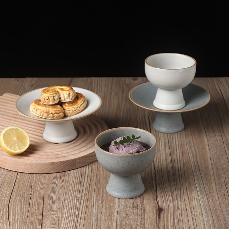 Chinese-style Retro Ceramic Dried Fruit Plate High-footed Exquisite Japanese-style Tea Snack Plate Minimalist High-footed Pastry Plate Household Dried Fruit Dish