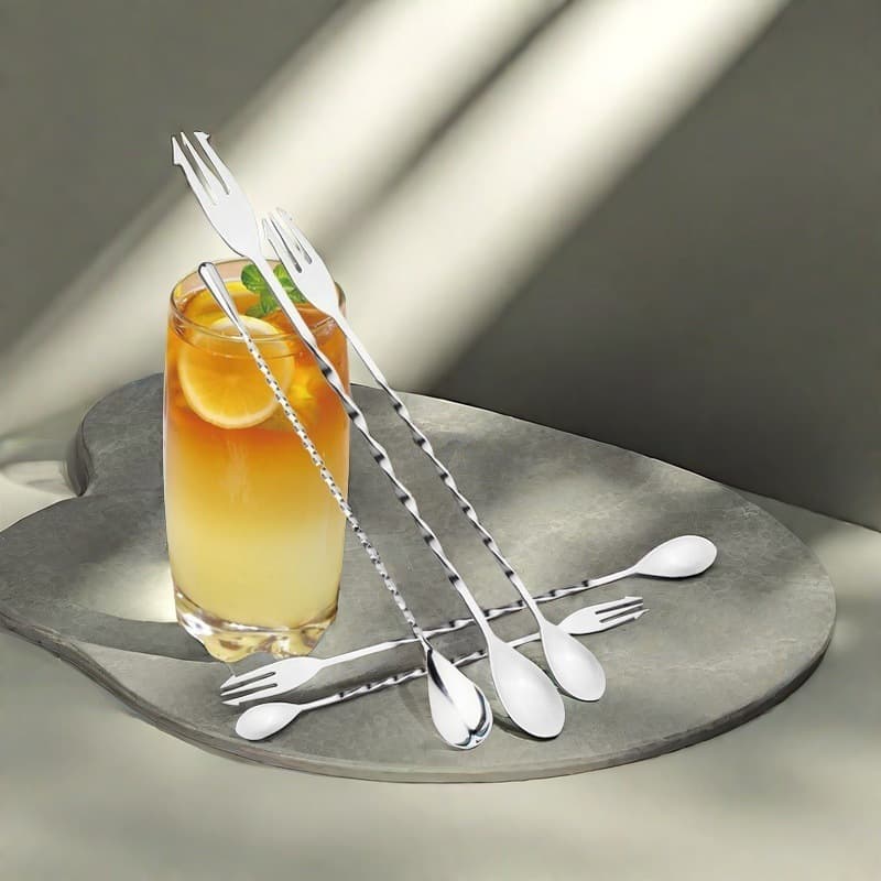 Stainless Steel Long Handle Kitchen Utensils Gourd Shaped Spoon Double Headed Spoon Fork Ice Spoon Honey Measuring Spoon Stirring Spoon