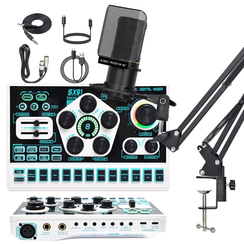 2024 new live broadcast sound card set cross-border best-selling model SX91 mixer ZX320 microphone podcast recording