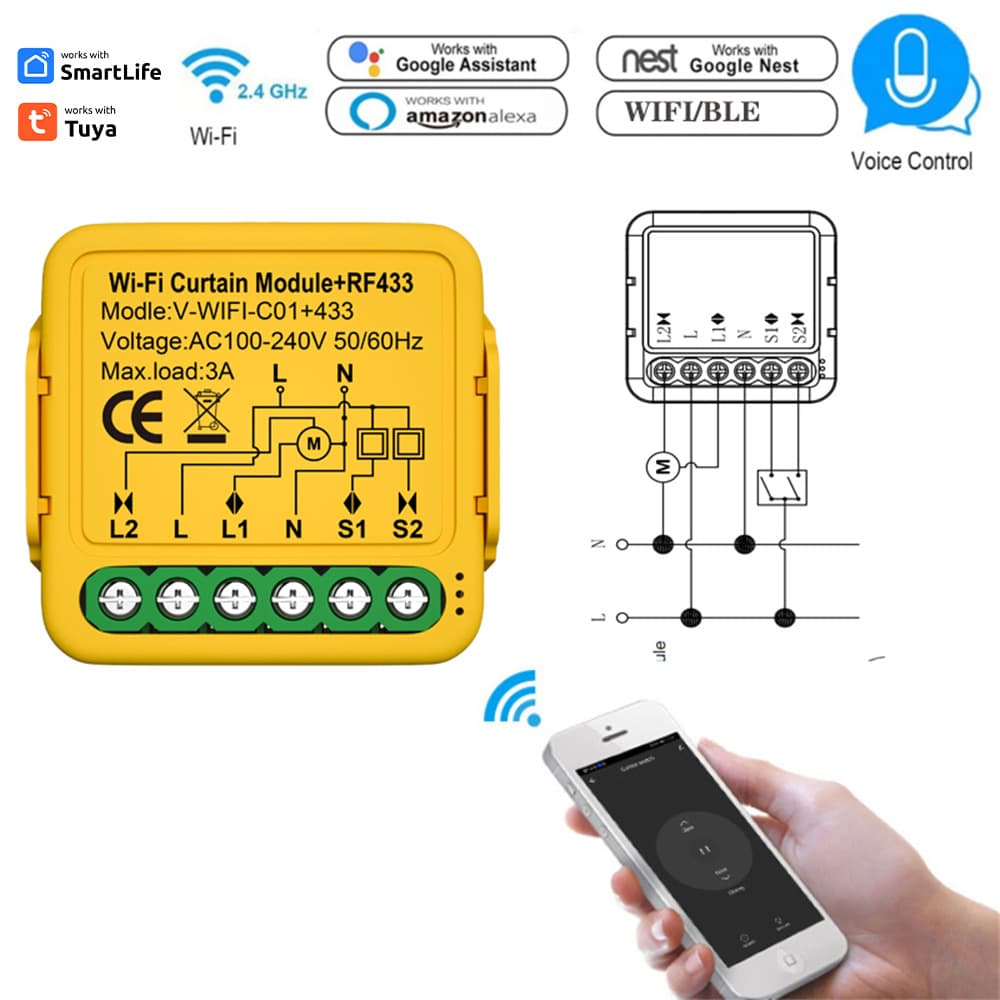 Tuya WiFi+433 Curtain Switch Supports Learning 433 Blinds
