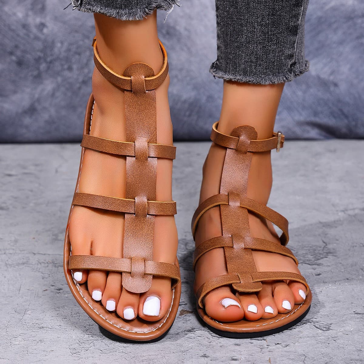 Flat Woven Hollow Roman Sandals 2025 Summer New Style Large Size Multi-Color Export Buckle Sandals for Women Wholesale Size 43