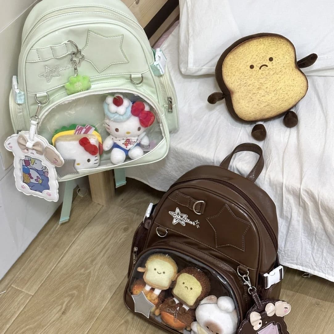 Japanese Retro Style Backpack Ita Bag Stars Large Capacity 15cm Doll Bag Student School Lunch Bag Backpack 049