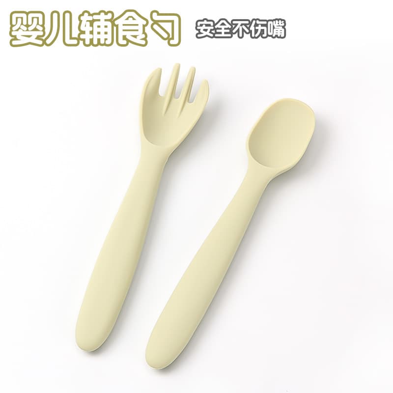 Baby soft silicone spoon for training baby to learn to eat, special food supplement spoon and fork for newborn feeding, feeding water, rice flour paste