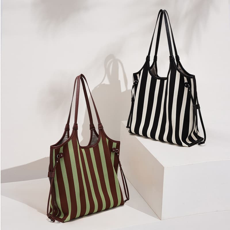 High-end fashion canvas bag cross-border new style student class versatile large-capacity commuter tote bag casual stripes