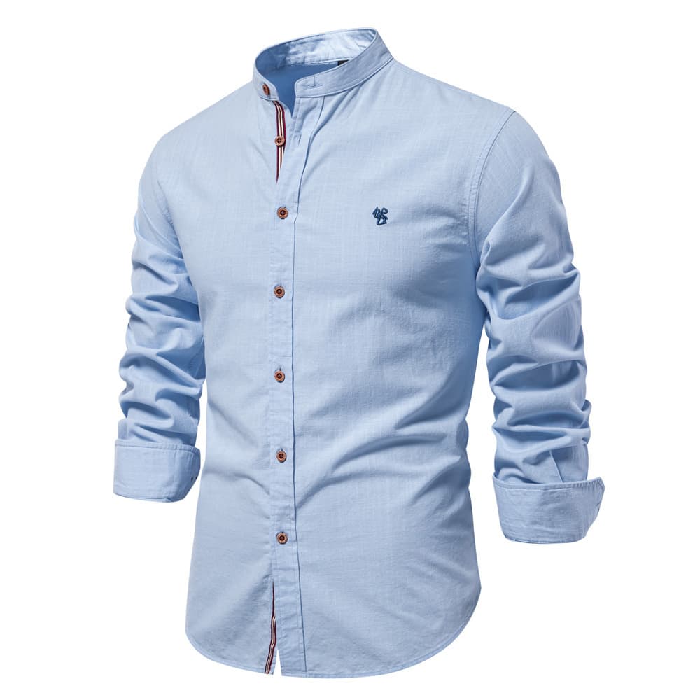 Solid Color Business Shirt Men's Trendy Japanese Style Long-Sleeve Shirt Men's Fashion New American Size Spring and Summer Cotton Linen Casual