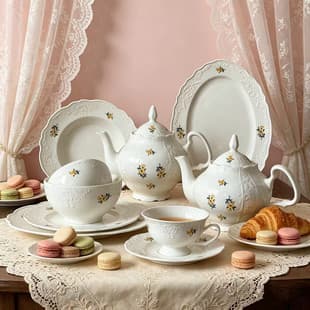 French Vintage Pastoral Style Daisy Floral Ceramic Embossed Dinner Plate Afternoon Tea Coffee Cup and Saucer High-Appeal Plate