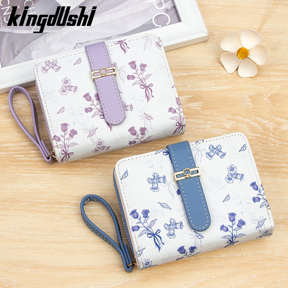 Korean-Style Fresh and Simple Women's Short Wallet, Fashionable Buckle Zipper Coin Purse, Large Capacity Card Holder, Women's PU Clutch Bag