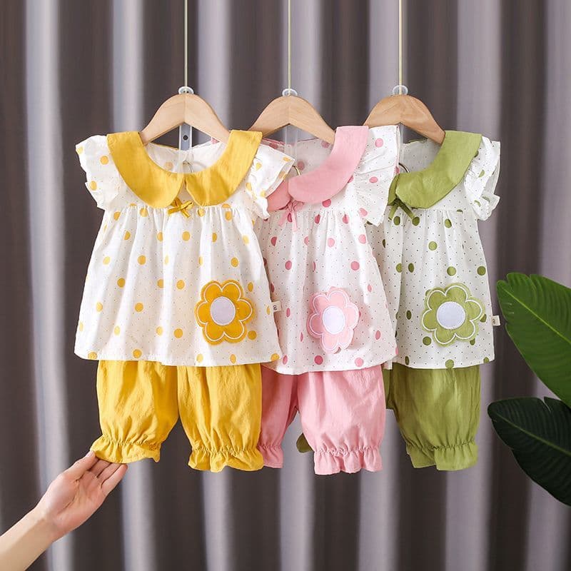 Girls' Summer Fashion Outfit Set Toddler New Style Baby 1-2-3 Years Half 4 Little Girl Short Sleeve Korean Style Trendy Clothes