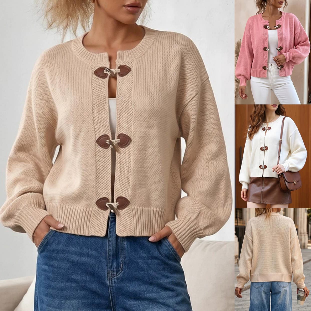 2026 New Arrival European American Hot Selling Vintage Horn Button Knit Cardigan Fall Winter Versatile Button-Up Cardigan Sweater
