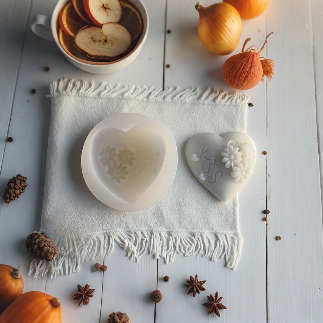 KISS Love Heart Flower Aromatherapy Candle Mold DIY Love Heart Gypsum Resin Ornament Candle Silicone Mold