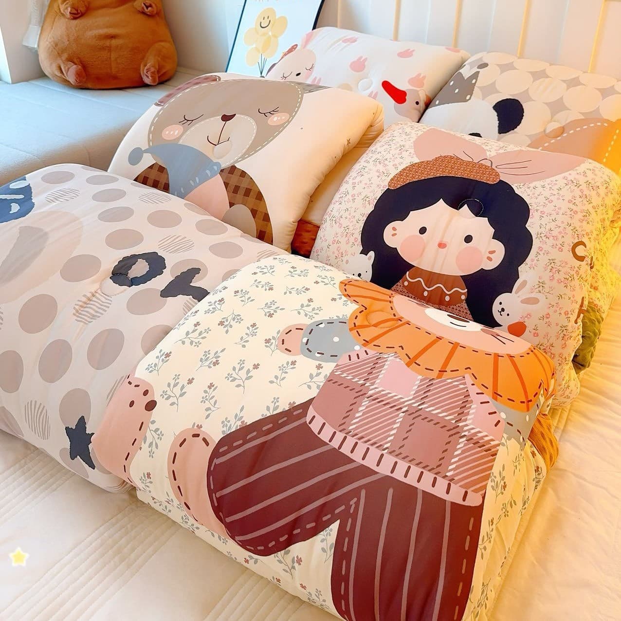 Large size children's cartoon Class A knitted cotton bobble quilt, autumn-winter thick export machine washable soothing bobble blanket comforter.