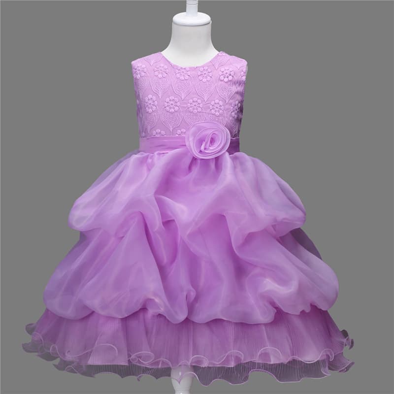 Dropshipping Korean Style Spring Summer Children Princess Dress Girl Rose Flower Wedding Flower Girl Dress