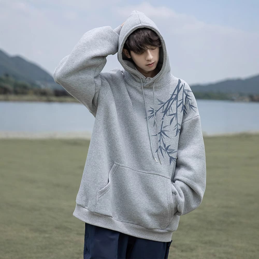 New Chinese Style Grey Hoodie Men's Loose Casual Clothes Heavyweight Trendy Brand Autumn Winter Fashion Streetwear