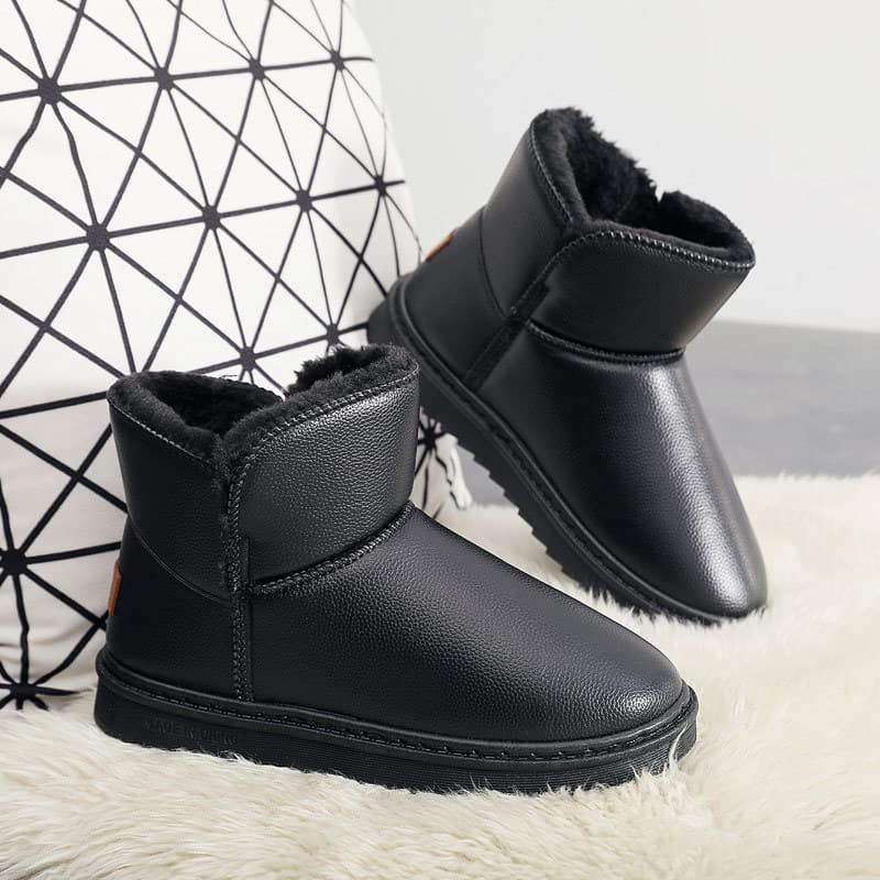 [Flash Sale Direct Supply] Winter Leather Waterproof Snow Boots for Men, Anti-Slip Warm Fleece-Lined Thick-Soled Loafers