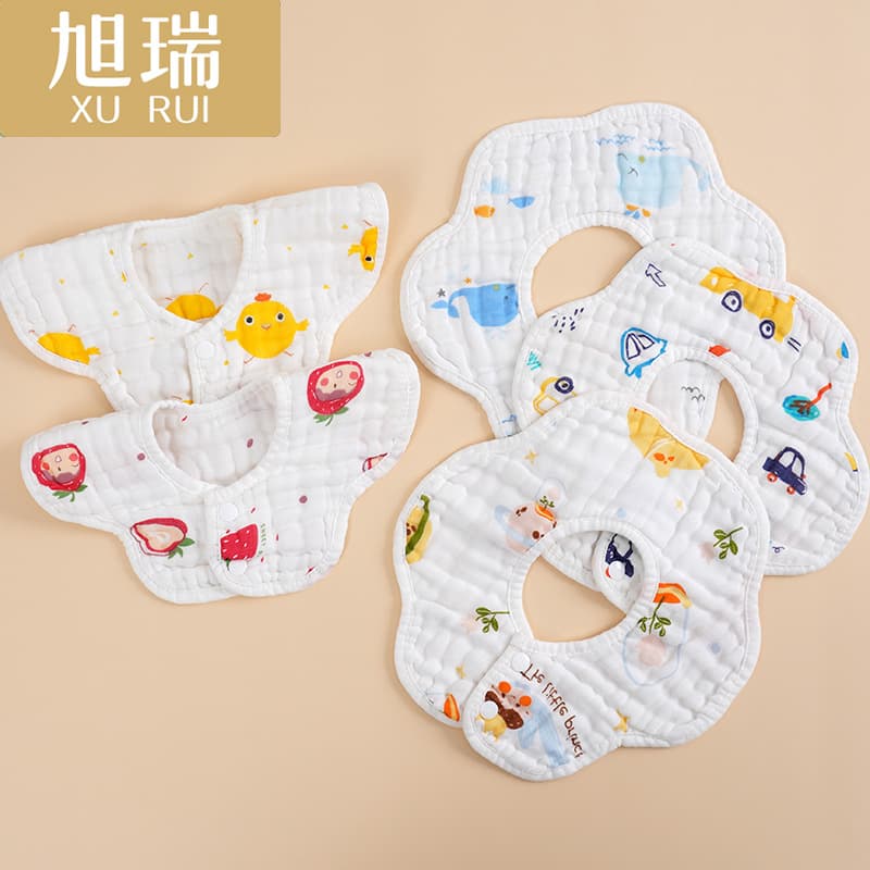 8-ply pure cotton baby bib, children's petal bib, newborn gauze bib