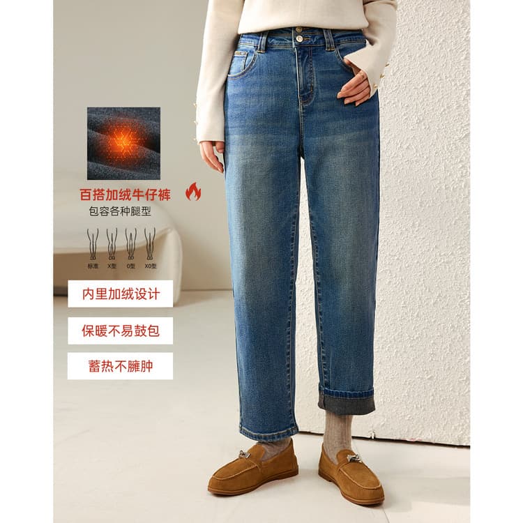 Two-Button Dad Jeans: Xianlixiu Plus Size Women's High-Waist Versatile Fleece-Lined Jeans for Winter, New Arrival for Curvy Women