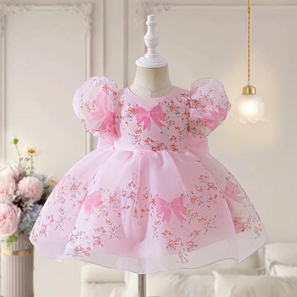 Cross-border new product flower girl dress girl princess dress baby girl fashionable and sweet floral puff sleeve temperament dress
