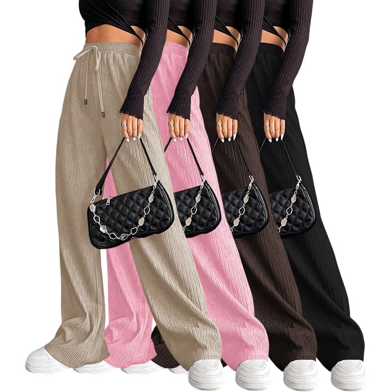 European and American Cross-Border Women's Textured Casual Striped Drapey Elastic Waist Floor-Length Pants Slimming High-Waisted Wide-Leg Casual Pants