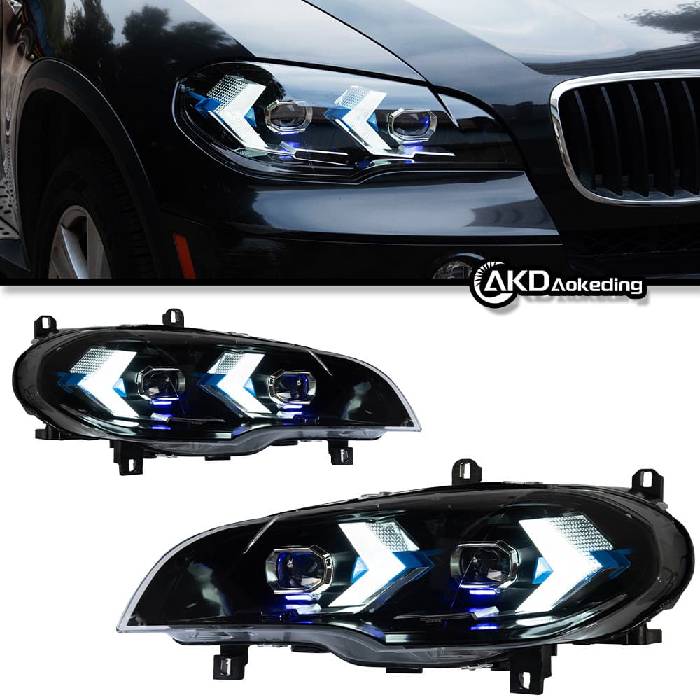 For 07-13 BMW X5 Headlight Assembly E70 Modified LED Lens Arrow DRL LED Turn Signal