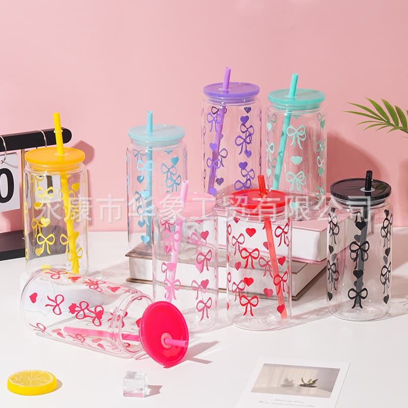 Heart PC Plastic Cup 16oz Plastic Mason Jar Eco-Friendly Jelly Colorful Mason Jar Single-Layer Plastic Cup