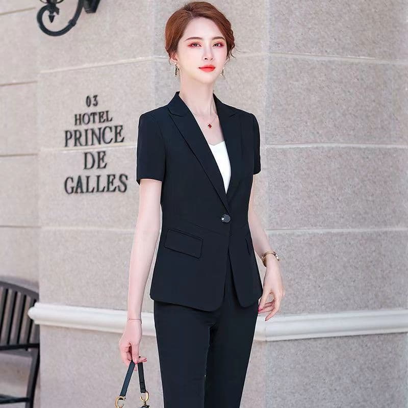 Summer Short-Sleeve Premium Business Suit Set Uniform for Hotel Front Desk, Beauty Salon, Jewelry Store, OL Workwear