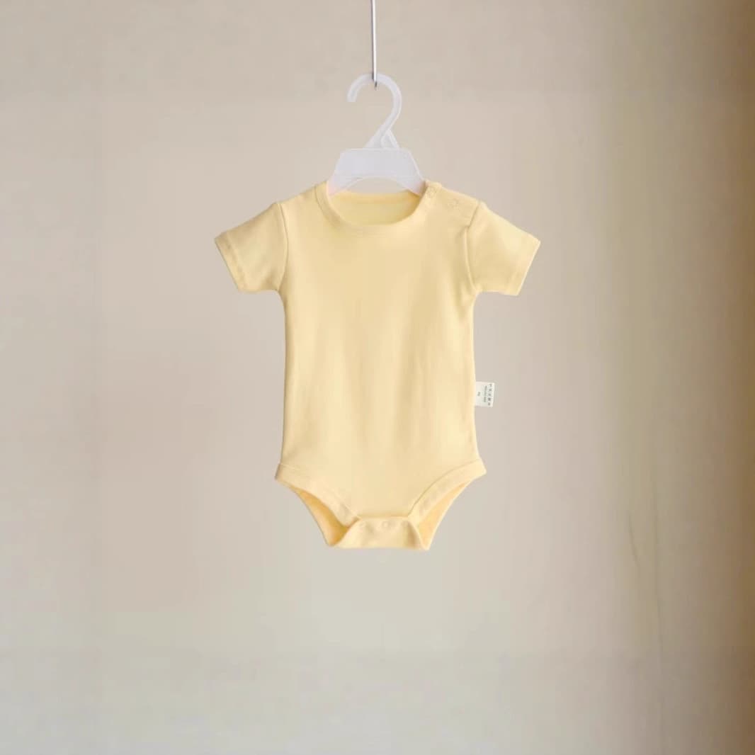 Left Shoulder Snap Short Sleeve Solid Cotton Baby Bodysuit Romper Crawling Suit Infant Onesie