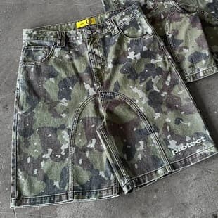 Cross-border streetwear brand protect hip-hop men's sports shorts with camouflage letter pattern embroidery, loose fit shorts