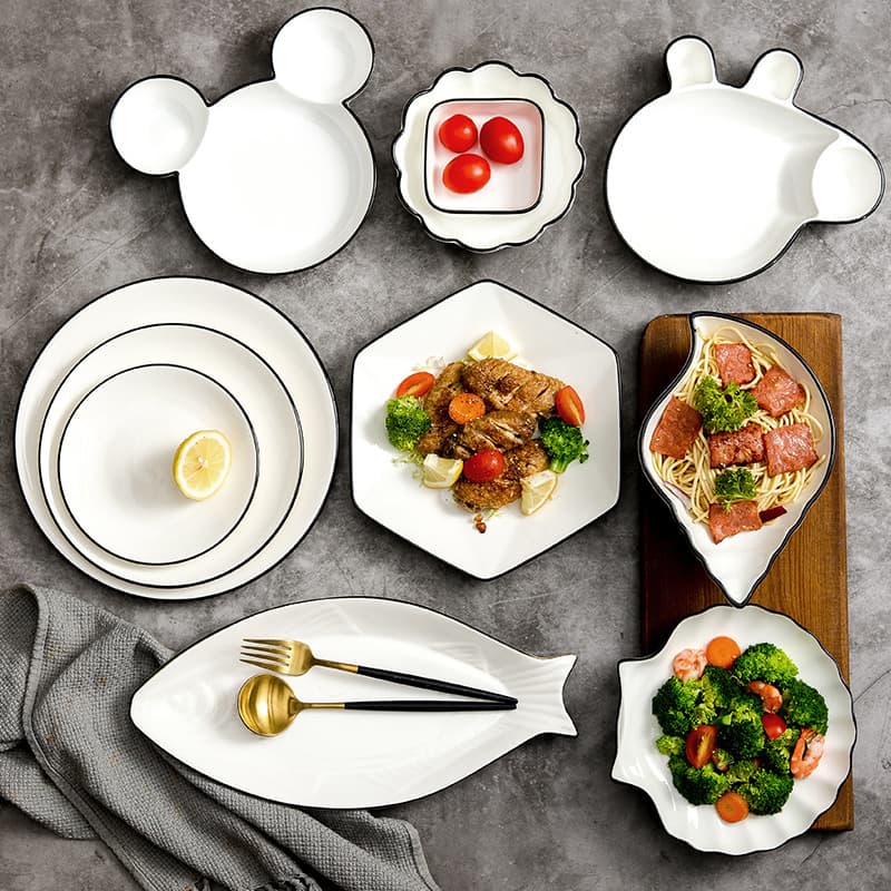 Divided portion plate, two-compartment ceramic dish, multi-compartment fruit plate, three-compartment vegetable dish, children's breakfast plate