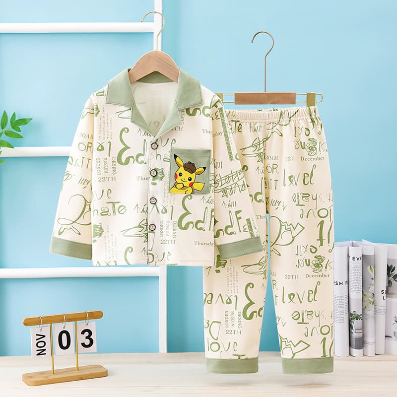 Spring and Autumn pure cotton children's pajamas fashion lapel cardigan hot selling cartoon baby boy baby girl home wear suit