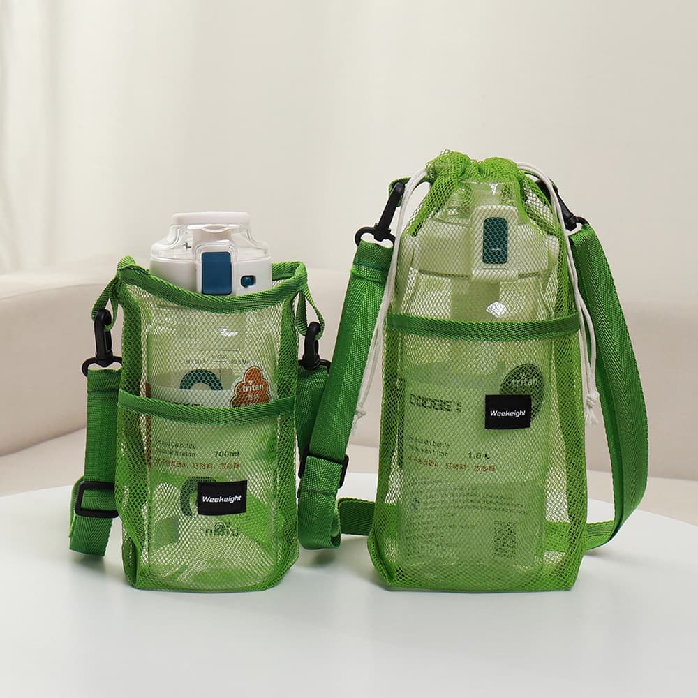 Water Bottle Carrier with Strap, Kids Outdoor Crossbody Portable Cup Bag, Handheld Drink Bottle Net Pouch, Anti-Drop Protective Cover