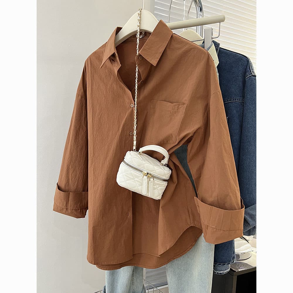 Cotton Dopamine Top Horse Embroidery Shirt Women Korean Polo Collar Long Sleeve Casual Versatile Sun Protection Blouse