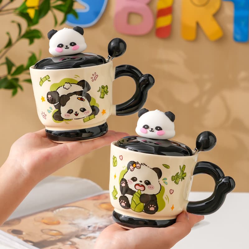 Ceramic Mug High Appearance Cartoon Panda Mug with Lid and Spoon Gift Coffee Cup Gift Box Lovely Couple Water Cup