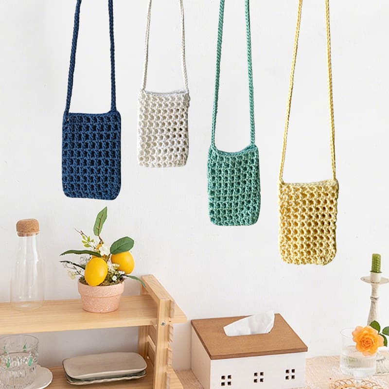 Colorful Crochet Crossbody Phone Bag, Hollow Knitted Woven Small Bag, Cute Summer Women's Handbag, Crochet Phone Pouch